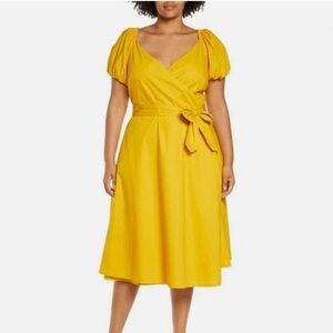 NWT 11 Honoré Yellow Yasmine Surplice Cotton Wrap Midi Dress